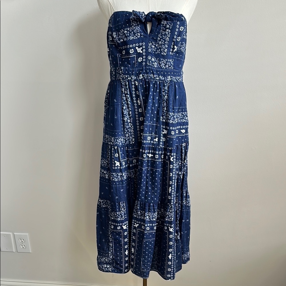 Blue Bandana Strapless Dress